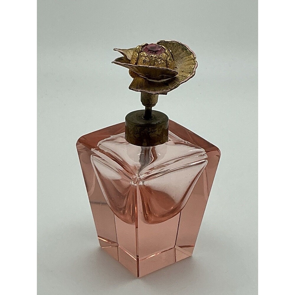 Vintage IRICE (Irving W. Rice & Co.) Pink Glass Flower Top Atomizer | Art Deco